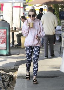 Kiernan Shipka in a Black Floral Leggings