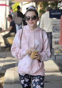 Kiernan Shipka in a Black Floral Leggings