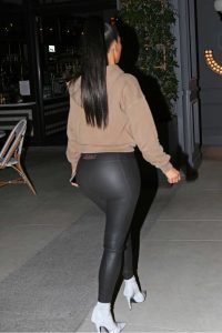 Kim Kardashian in a Baige Hoody