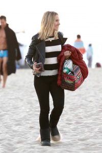 Kristen Bell in a Black Leather Jacket