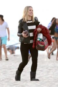 Kristen Bell in a Black Leather Jacket