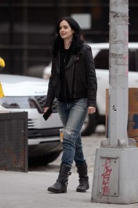 Krysten Ritter in a Blue Ripped Jeans