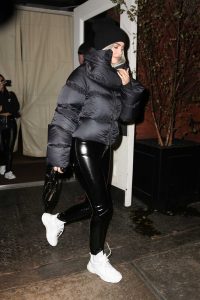 Kylie Jenner in a Black Down-Padded Coat
