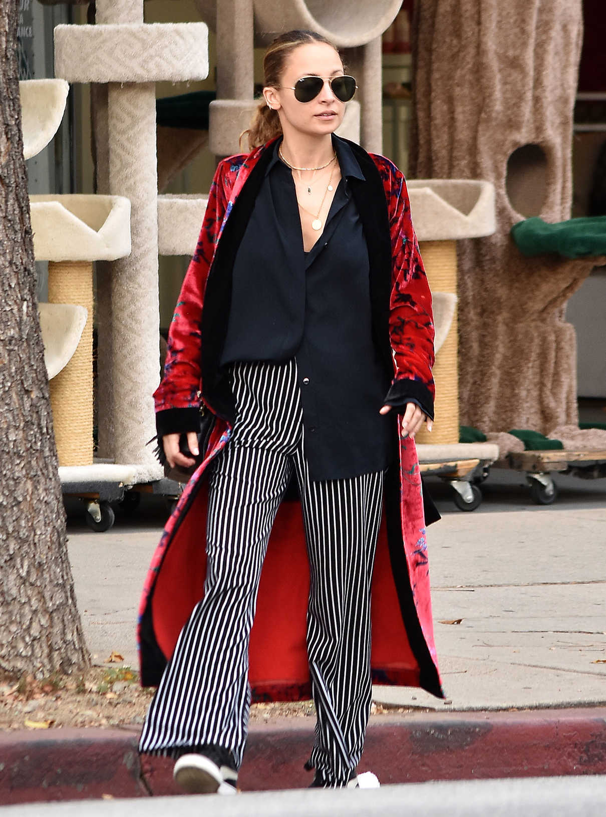 Nicole Richie in a Red Floral Cardigan