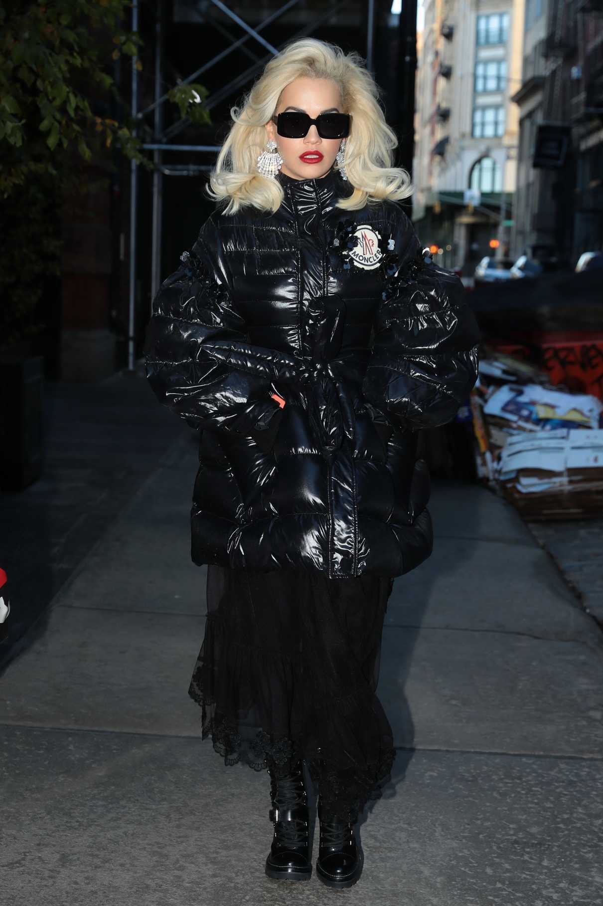 Rita Ora in a Black Down-Padded Coat Leaves Her Hotel in New York City ...