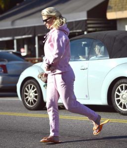 Alice Eve in a Pink Jogging Suit