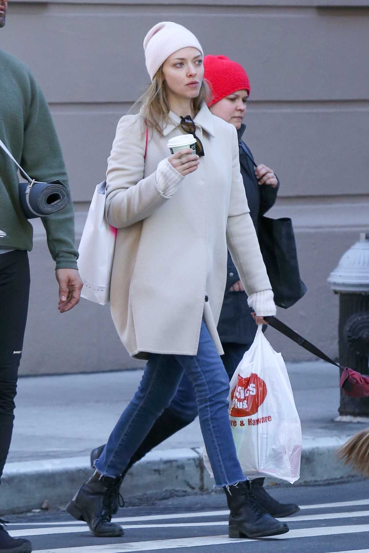 Amanda Seyfried in a White Coat Walks Her Dogs in New York 12/07/2018-5 ...