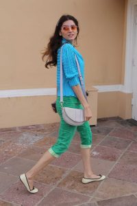 Blanca Blanco in a Green Cropped Jeans