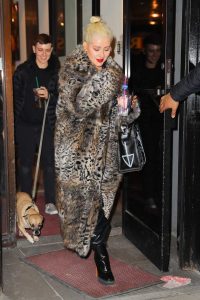 Christina Aguilera in a Leopard Print Fur Coat