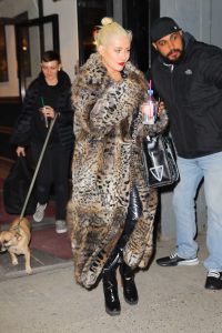 Christina Aguilera in a Leopard Print Fur Coat