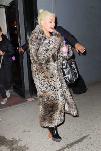 Christina Aguilera in a Leopard Print Fur Coat