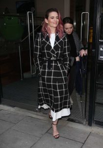 Hayley Atwell in a Black Plaid Coat