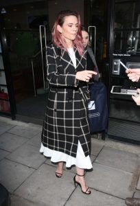 Hayley Atwell in a Black Plaid Coat