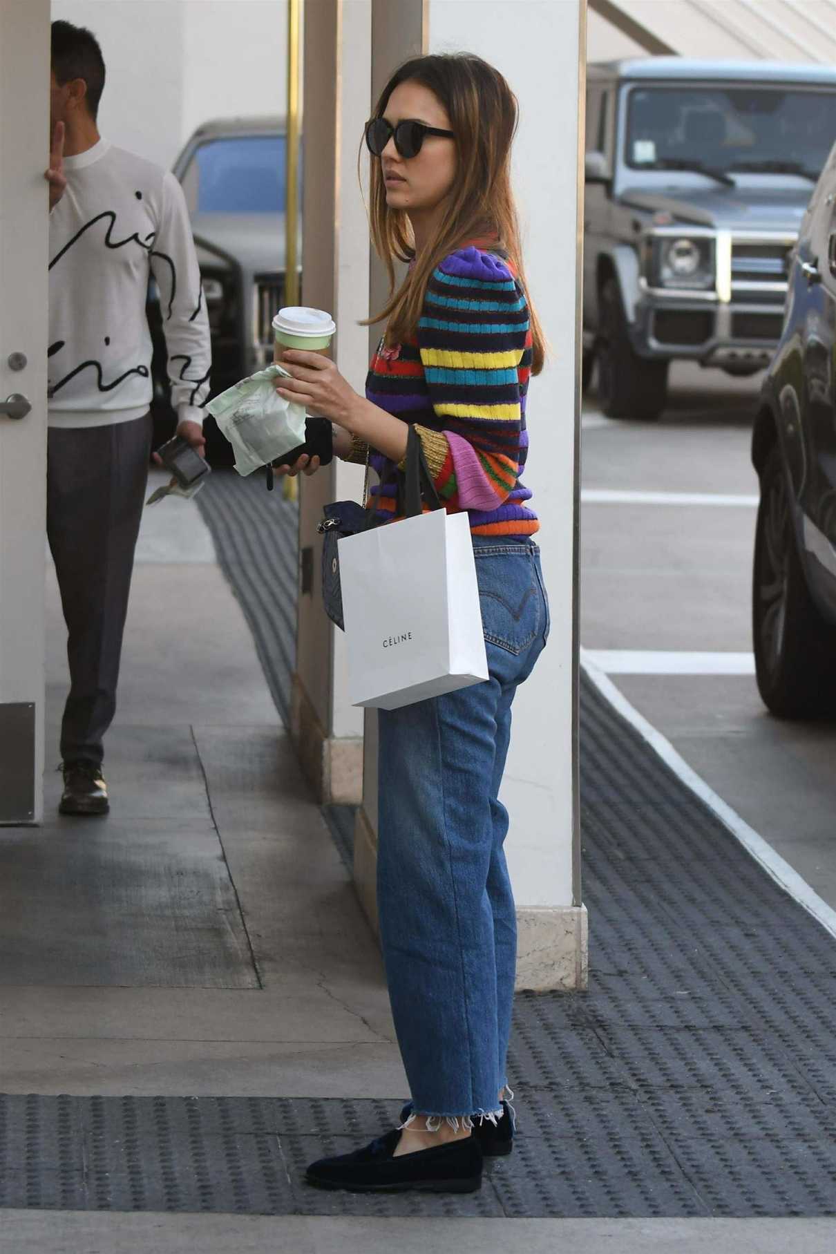 Jessica Alba in a Striped Sweater Goes Shopping in Beverly Hills 12/21 ...
