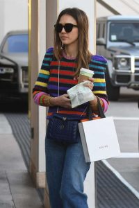 Jessica Alba in a Striped Sweater