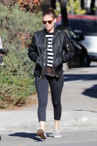 Kate Mara in a Black Bomber Jacket