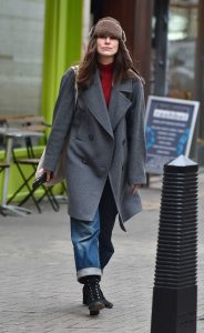 Keira Knightley in a Gray Coat