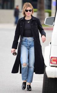 Lucy Hale in a Black Denim Trench Coat