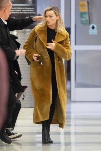 Margot Robbie in a Long Yellow Fur Coat