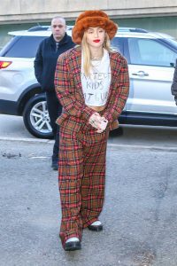 Miley Cyrus in a Plaid Suit
