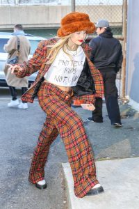 Miley Cyrus in a Plaid Suit