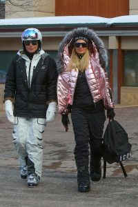 Paris Hilton in a PInk Puffer Jacket