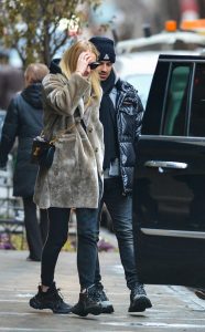 Sophie Turner in a Beige Fur Coat