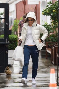 Alessandra Ambrosio in a White Puffer Jacket