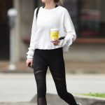 Genevieve Hannelius in a White Ripped Sweater Leaves a Workout in Los Angeles 01/17/2019