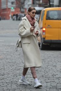 Gigi Hadid in a White Coat