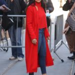 Gina Rodriguez in a Red Trench Coat Leaves The View Show in New York 01/22/2019