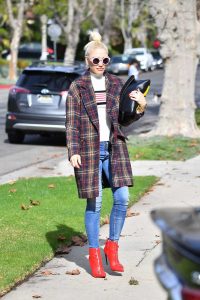 Gwen Stefani in a Plaid Coat