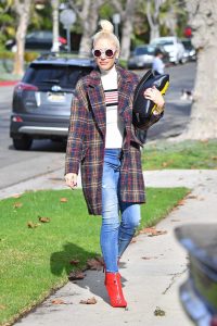 Gwen Stefani in a Plaid Coat