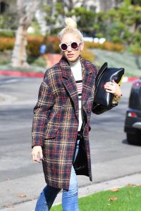 Gwen Stefani in a Plaid Coat