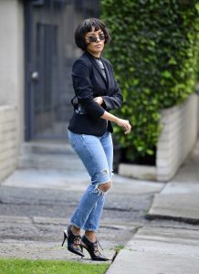 Kat Graham in a Blue Ripped Jeans