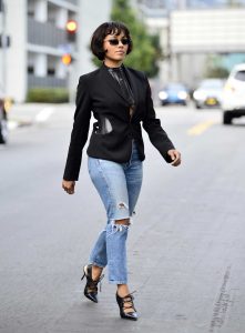 Kat Graham in a Blue Ripped Jeans