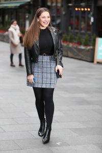 Kelly Brook in Gray Plaid Skirt