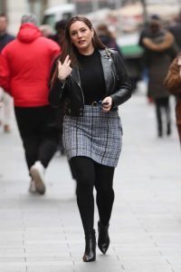 Kelly Brook in Gray Plaid Skirt