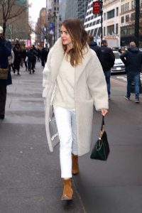 Keri Russell in a Beige Fur Coat