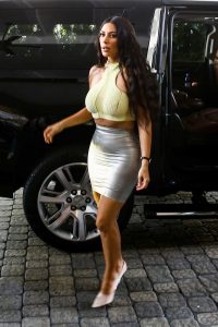 Kim Kardashian in a Silver Skirt