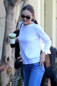 Lily-Rose Depp in a White Long Sleeves T-Shirt