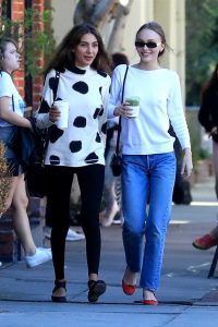 Lily-Rose Depp in a White Long Sleeves T-Shirt