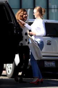 Lily-Rose Depp in a White Long Sleeves T-Shirt