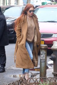 Lindsay Lohan in a Beige Coat
