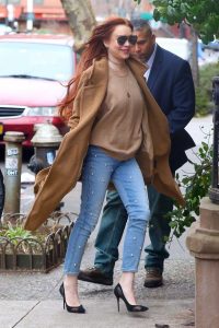 Lindsay Lohan in a Beige Coat