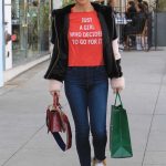 Lori Loughlin in a Red T-Shirt Goes Shopping in Beverly Hills 12/31/2018