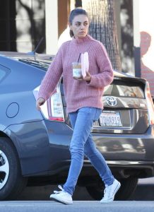 Mila Kunis in a Pink Sweater