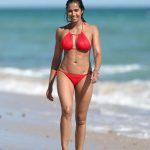 Padma Lakshmi in a Red Bikini on the Beach in Miami 01/07/2019