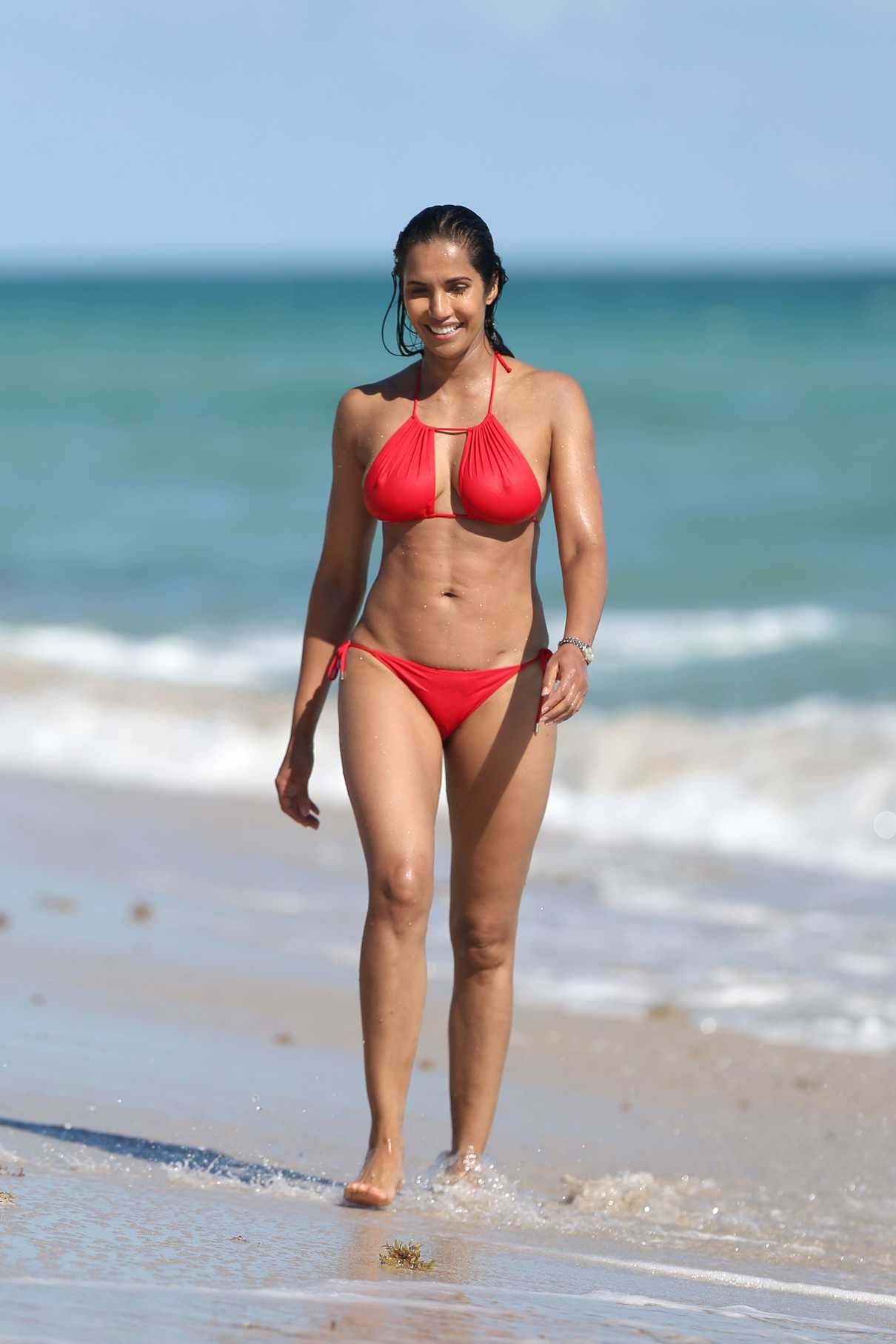 Padma Lakshmi in a Red Bikini