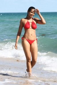 Padma Lakshmi in a Red Bikini